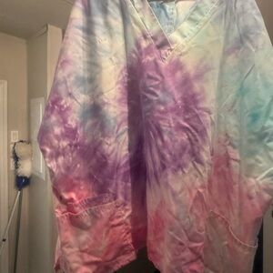 Cherokee Authentic Scrubs V-Neck Tie-Dye Top - Lavender, Rose, Sky